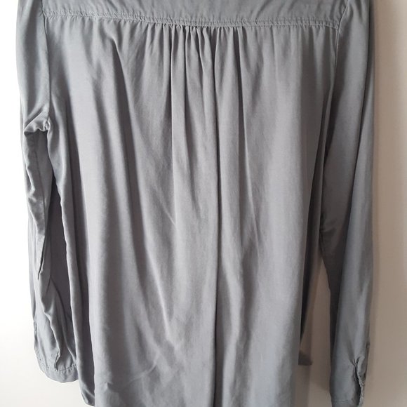 Maeve Grey Tie-Front Long-Sleeve Blouse Collar Size Medium - Picture 8 of 13